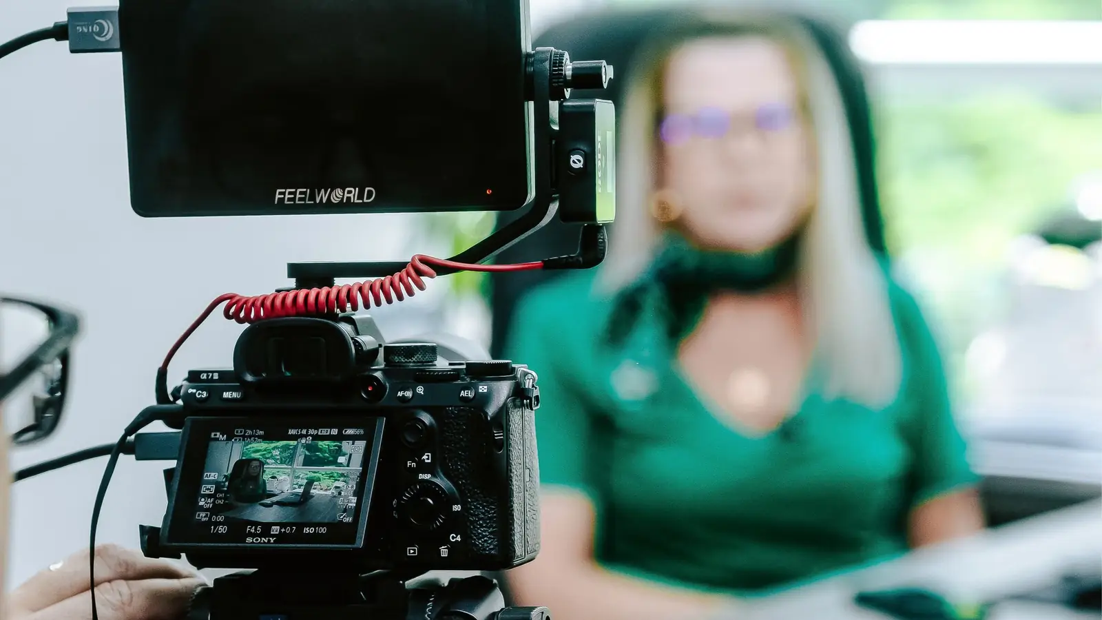 Camera and field monitor on a client shoot